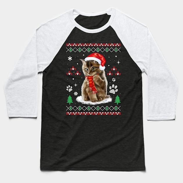 Ugly Christmas Sweater Cat Shirt Gift Baseball T-Shirt by TeeJocular